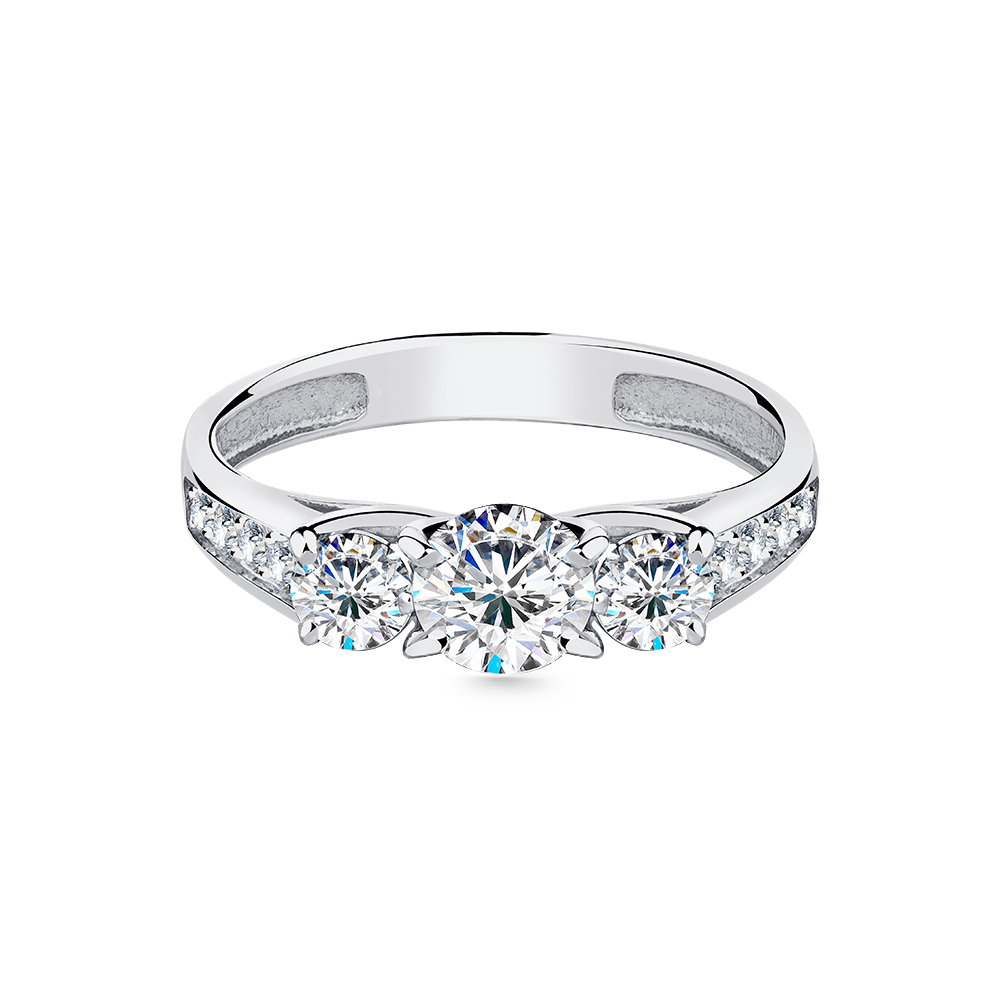 Inel din aur alb cu pietre Cubic Zirconia Incolor