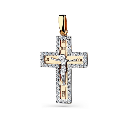 Cruce din aur alb și roșu cu pietre Cubic Zirconia Incolor