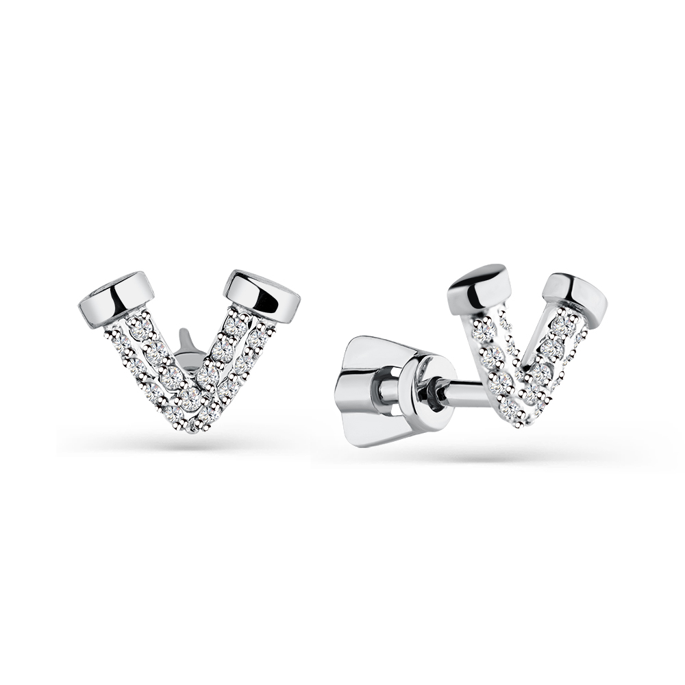 Cercei Pusete din aur alb cu pietre Cubic Zirconia Incolor