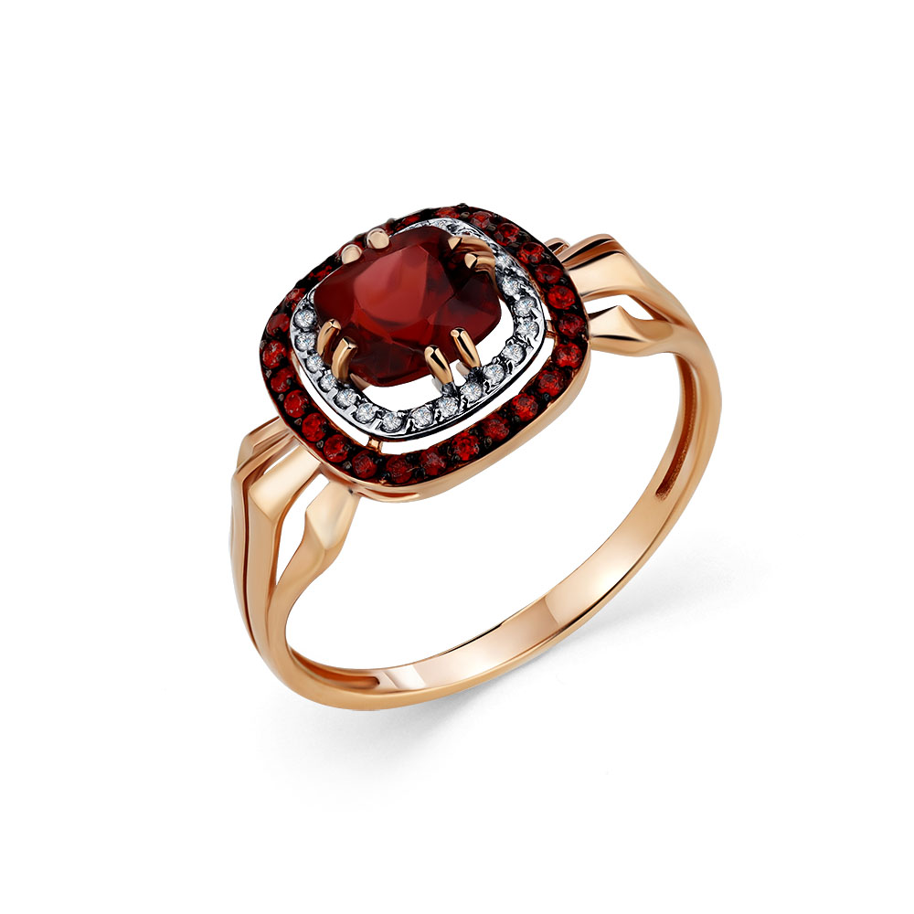 Inel din aur roșu cu pietre Cubic Zirconia Incolor, Cubic Zirconia Bordo și Granat