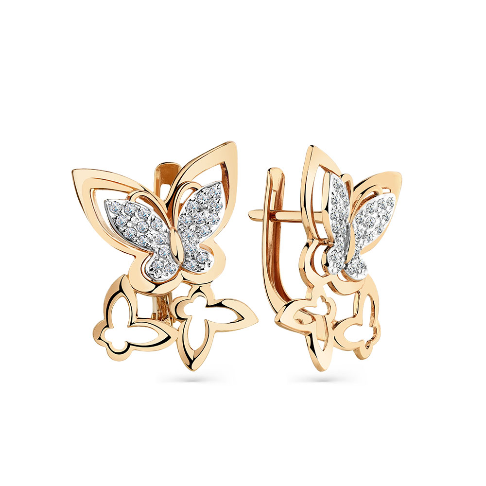 Cercei din aur roșu cu pietre Cubic Zirconia Incolor