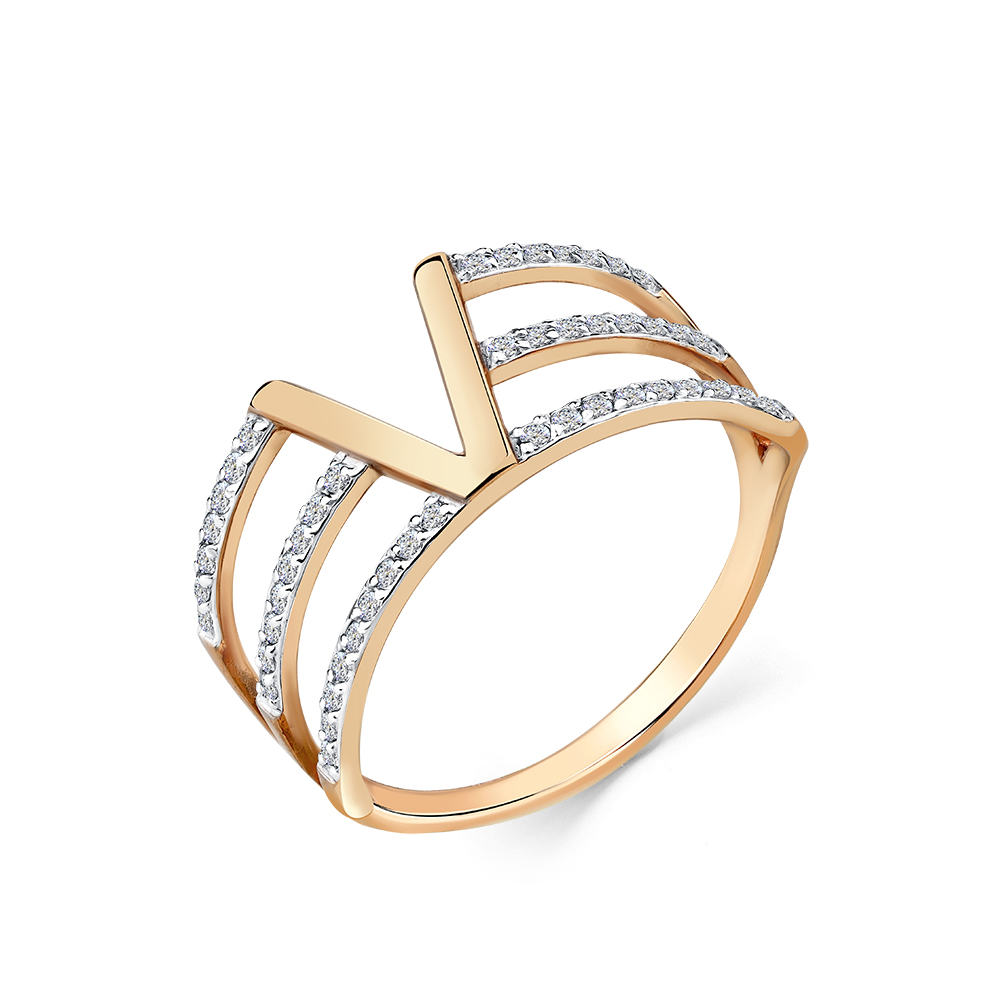 Inel din aur roșu cu pietre Cubic Zirconia Incolor