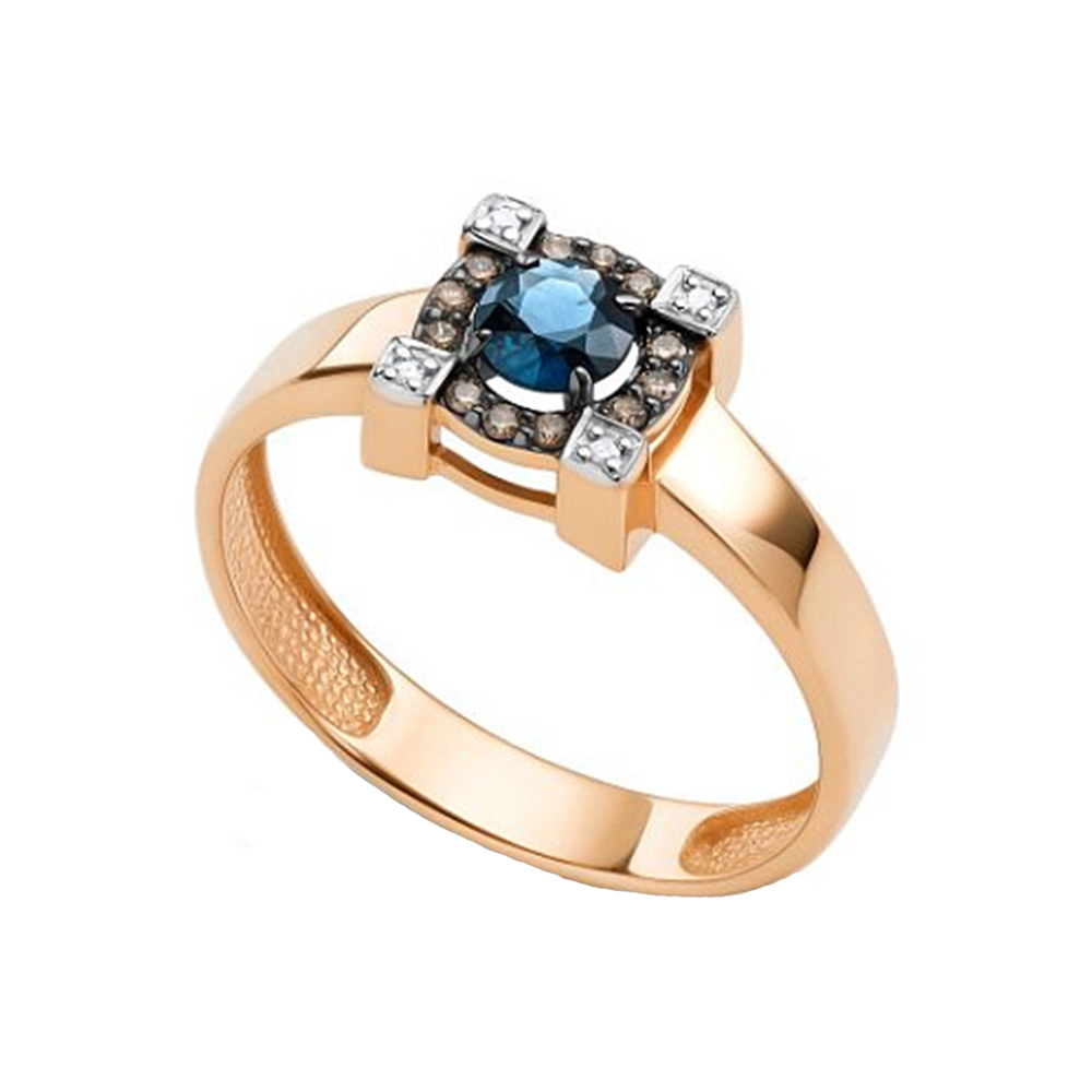 Inel din aur roșu cu pietre Diamant Cognac, Diamant și Safir
