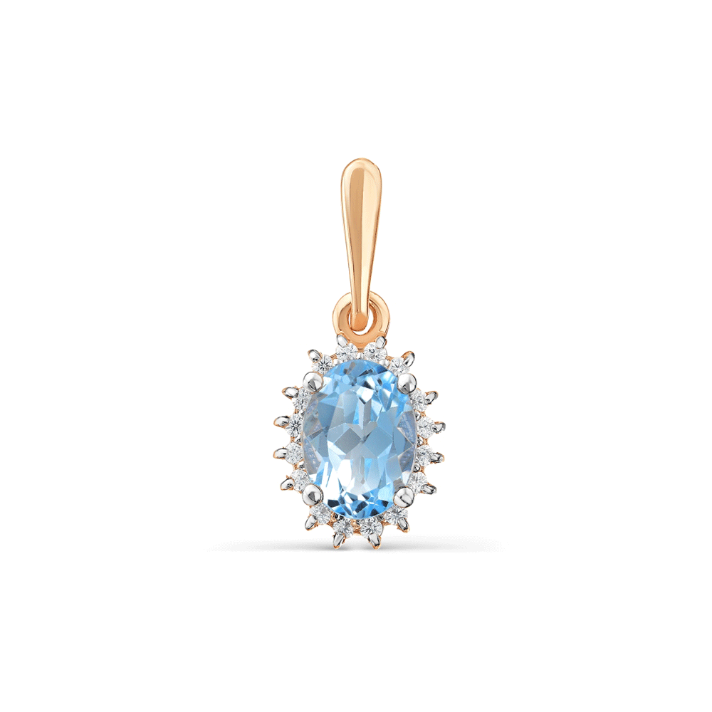 Pandantiv din aur roșu cu pietre Cubic Zirconia Incolor, Topaz London