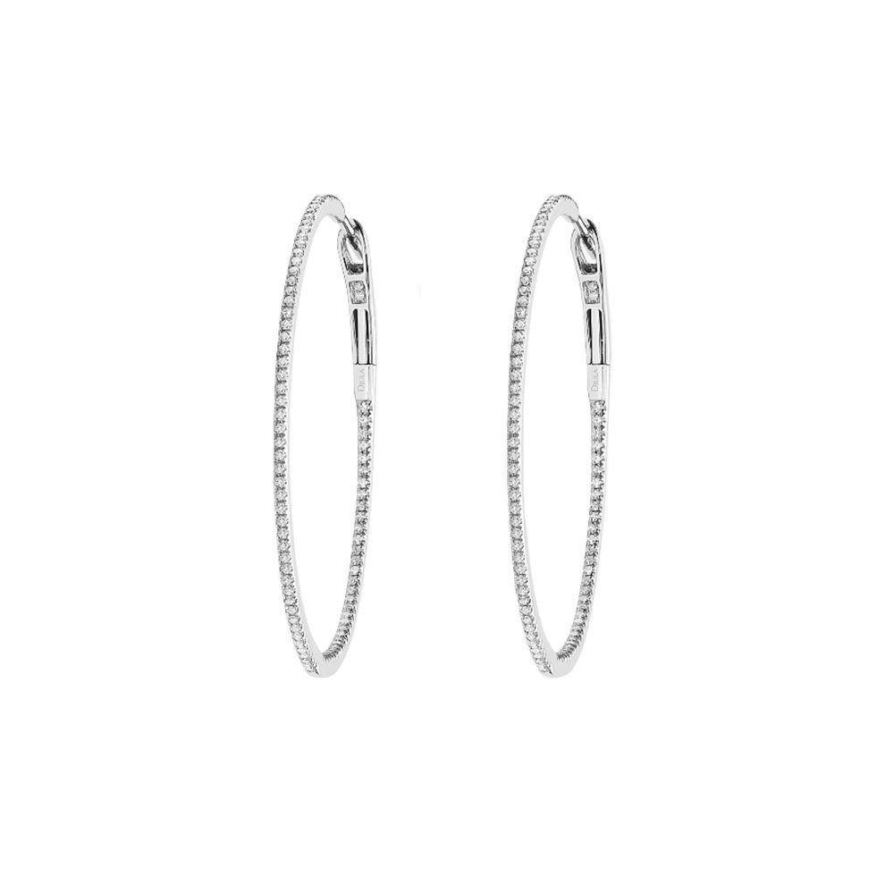 Cercei Creole din aur alb cu pietre Diamant