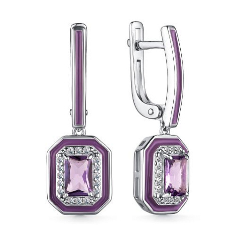 Cercei Suspendați din argint  cu pietre Cubic Zirconia Incolor, Ametist și Emailare
