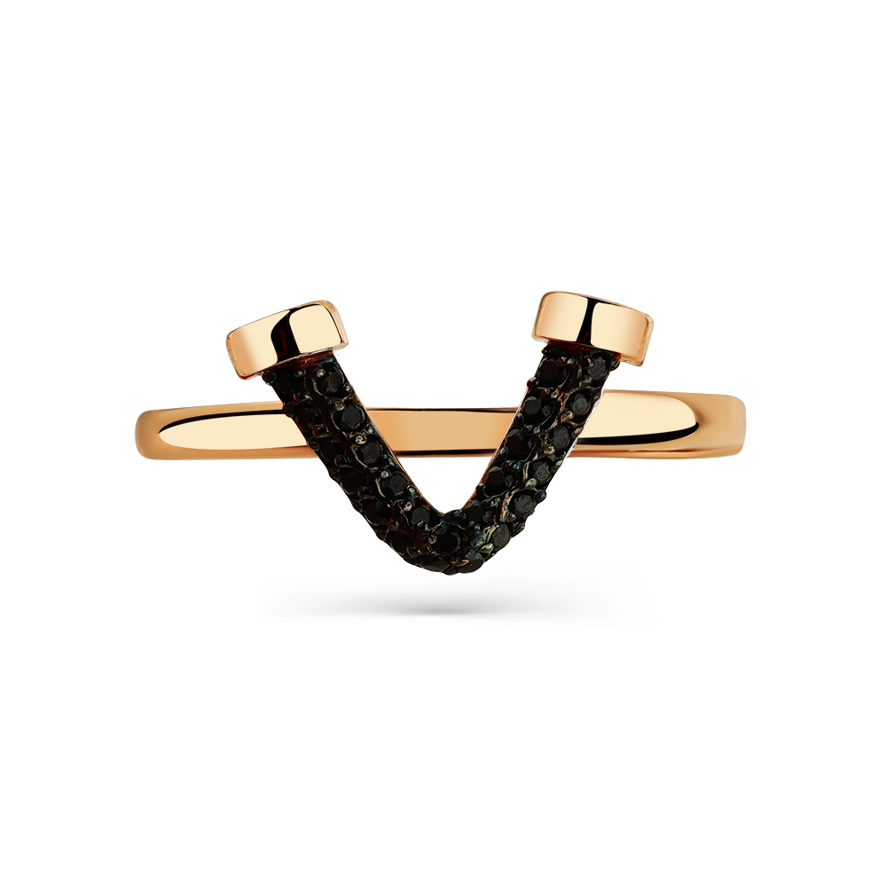 Inel din aur roșu cu pietre Cubic zirconia negru