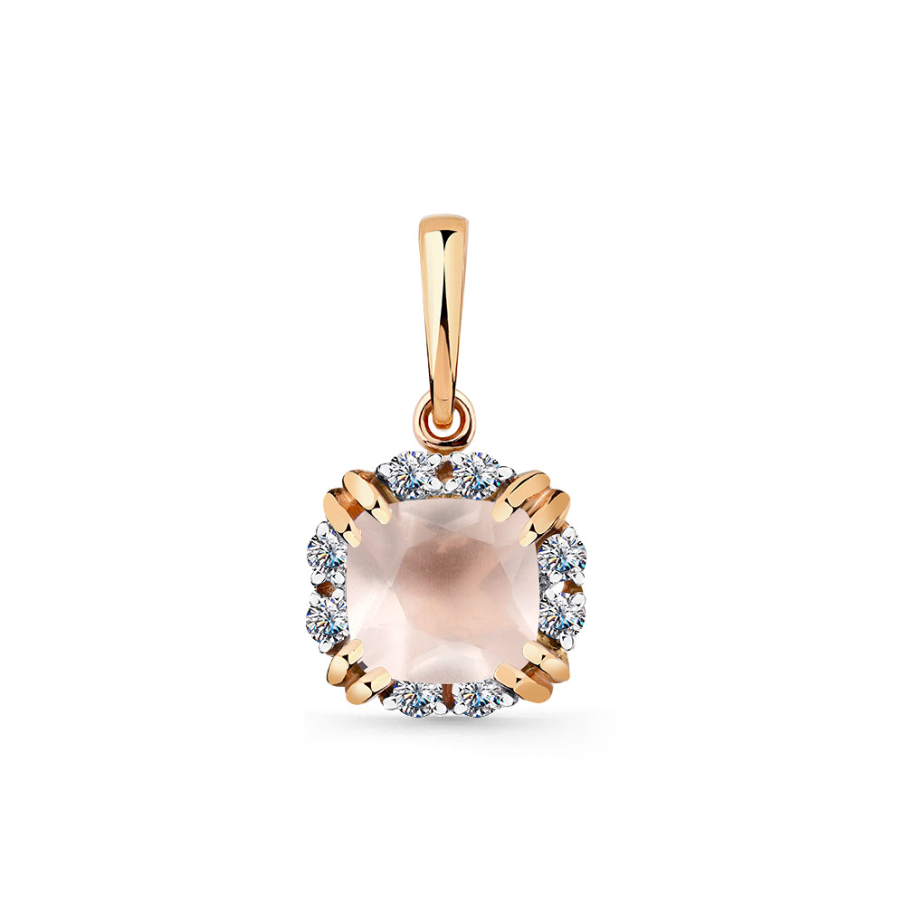 Pandantiv din aur roșu cu pietre Cubic Zirconia Incolor, Cuarț roz