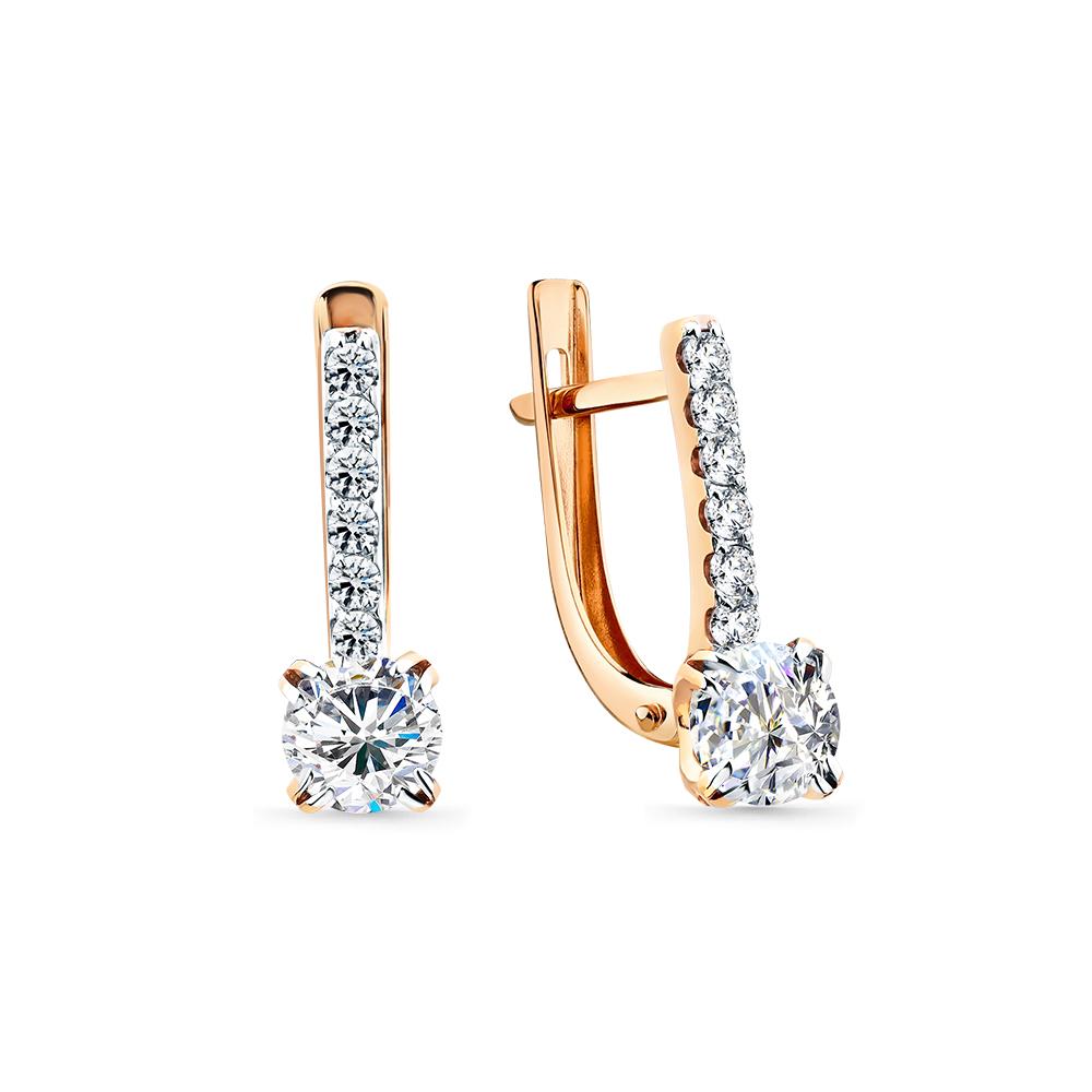 Cercei din aur roșu cu pietre Cubic Zirconia Incolor