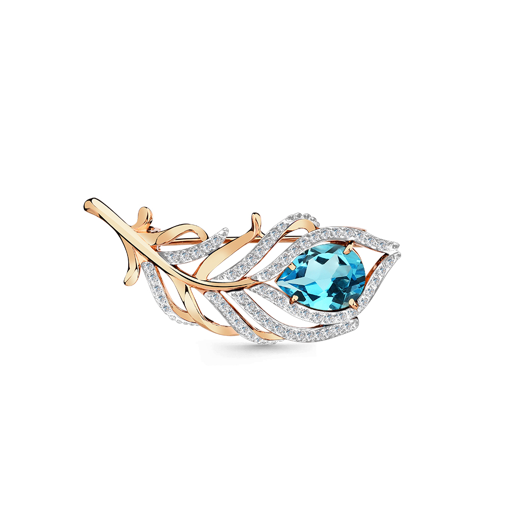 Broșă din aur roșu cu pietre Cubic Zirconia Incolor, Topaz Swiss