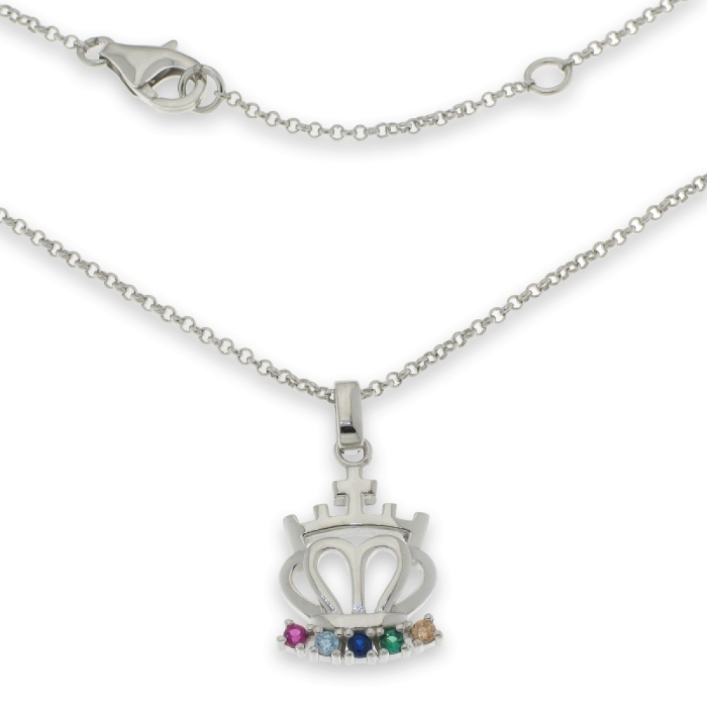 Colier din argint  cu pietre Cubic Zirconia Roz, Cubic Zirconia Albastru și Cubic Zirconia Verde