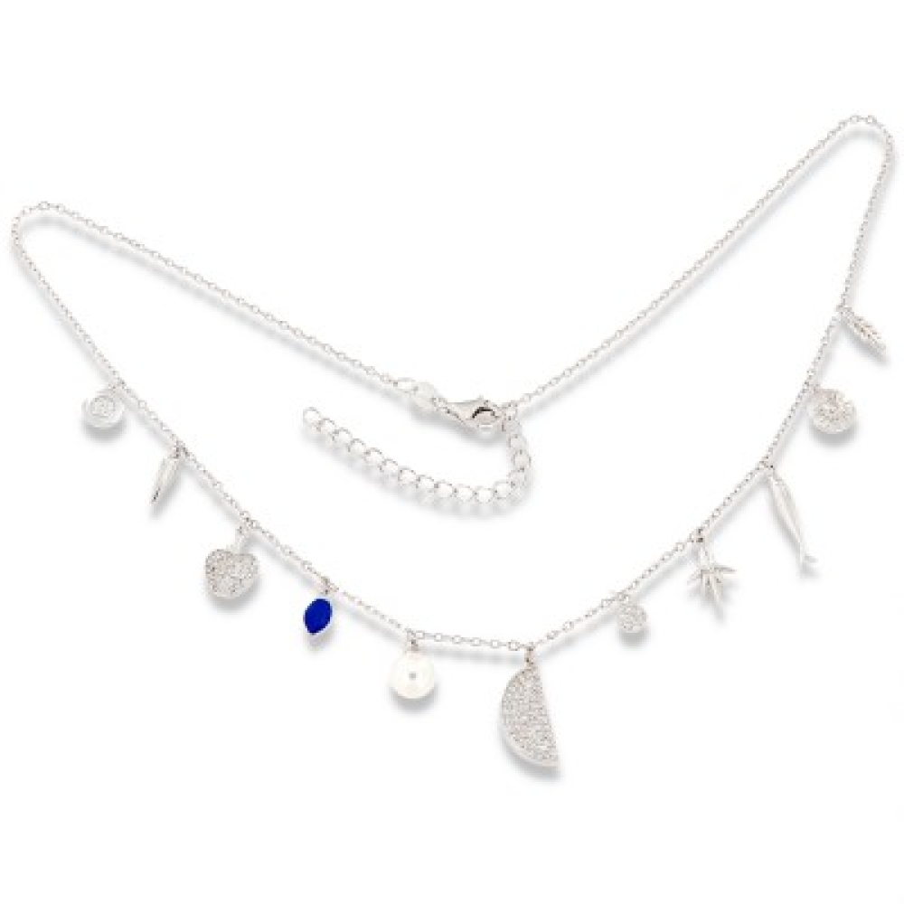 Colier din argint  cu pietre Cubic Zirconia Incolor, Perla Imit.