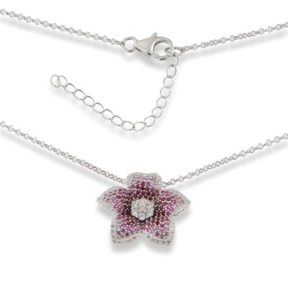 Colier din argint  cu pietre Cubic Zirconia Incolor, Cubic Zirconia Roz