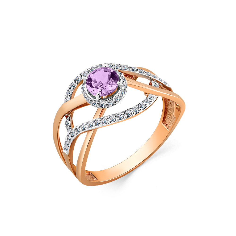 Inel din aur roșu cu pietre Cubic Zirconia Incolor, Ametist