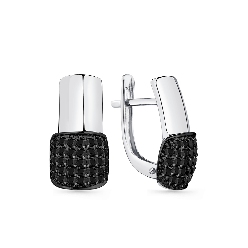 Cercei din aur alb cu pietre Cubic Zirconia Negru