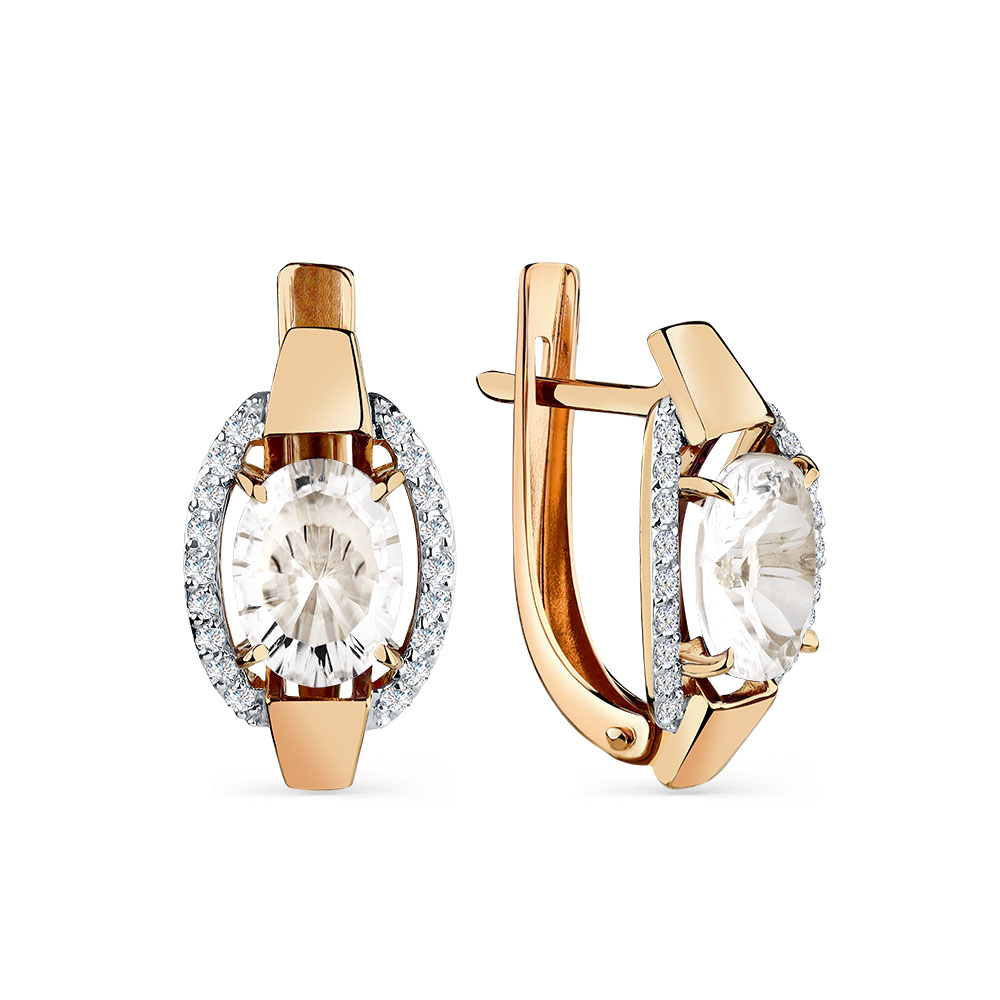 Cercei din aur roșu cu pietre Cubic Zirconia Incolor, Cristal de munte