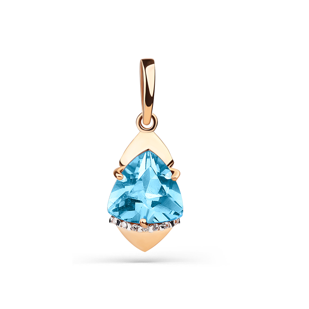 Pandantiv din aur roșu cu pietre Cubic zirconia, Topaz Swiss