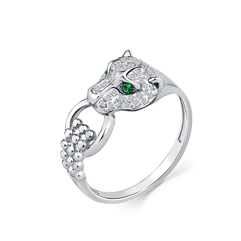 Inel din aur alb cu pietre Cubic Zirconia Incolor, Cubic Zirconia Verde