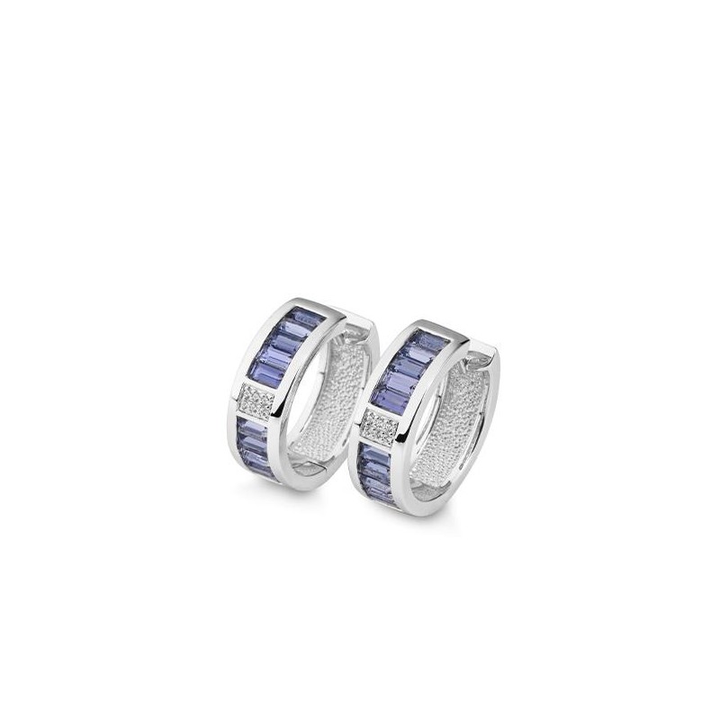 Cercei Creole din aur alb cu pietre Diamant, Iolit albastru