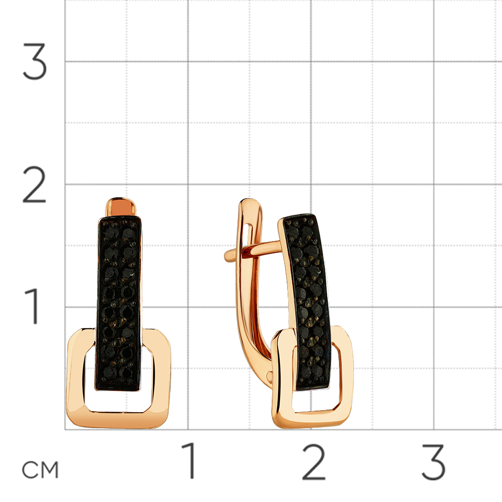 Cercei din aur roșu cu pietre Cubic Zirconia Negru