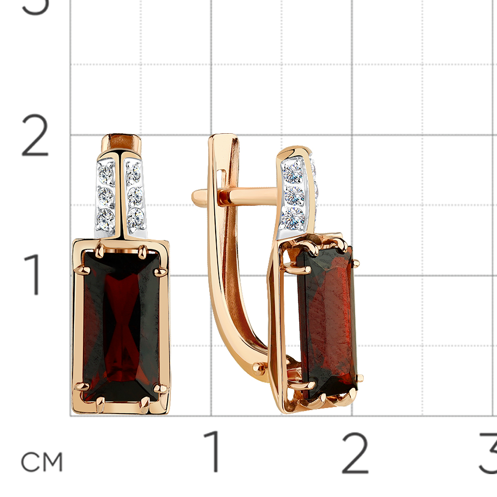 Cercei din aur roșu cu pietre Cubic Zirconia Incolor, Granat