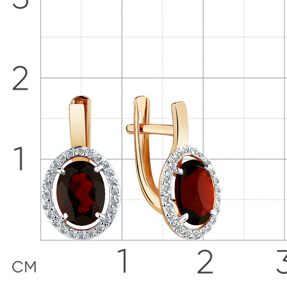 Cercei din aur roșu cu pietre Cubic Zirconia Incolor, Granat