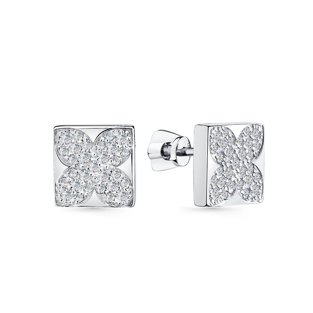 Cercei Pusete din aur alb cu pietre Cubic Zirconia Incolor