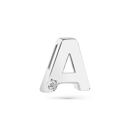 Pandativ literă din aur alb cu pietre Cubic zirconia
