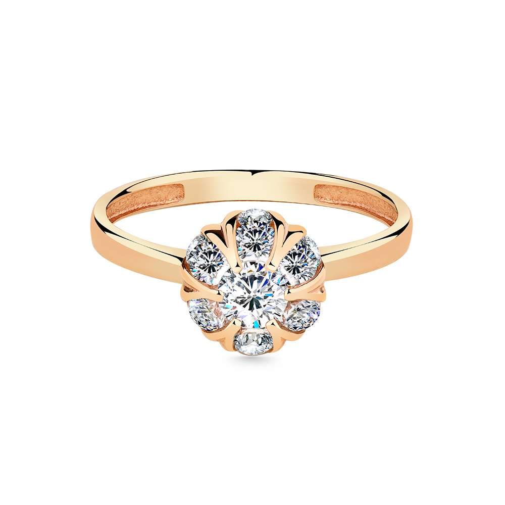 Inel din aur roșu cu pietre Cubic Zirconia Incolor