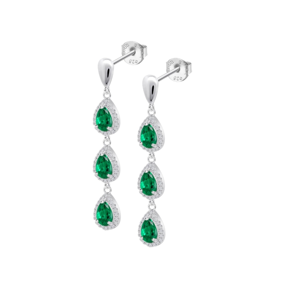 Cercei din argint cu Cubic Zirconia Incolor, Cubic Zirconia Verde
