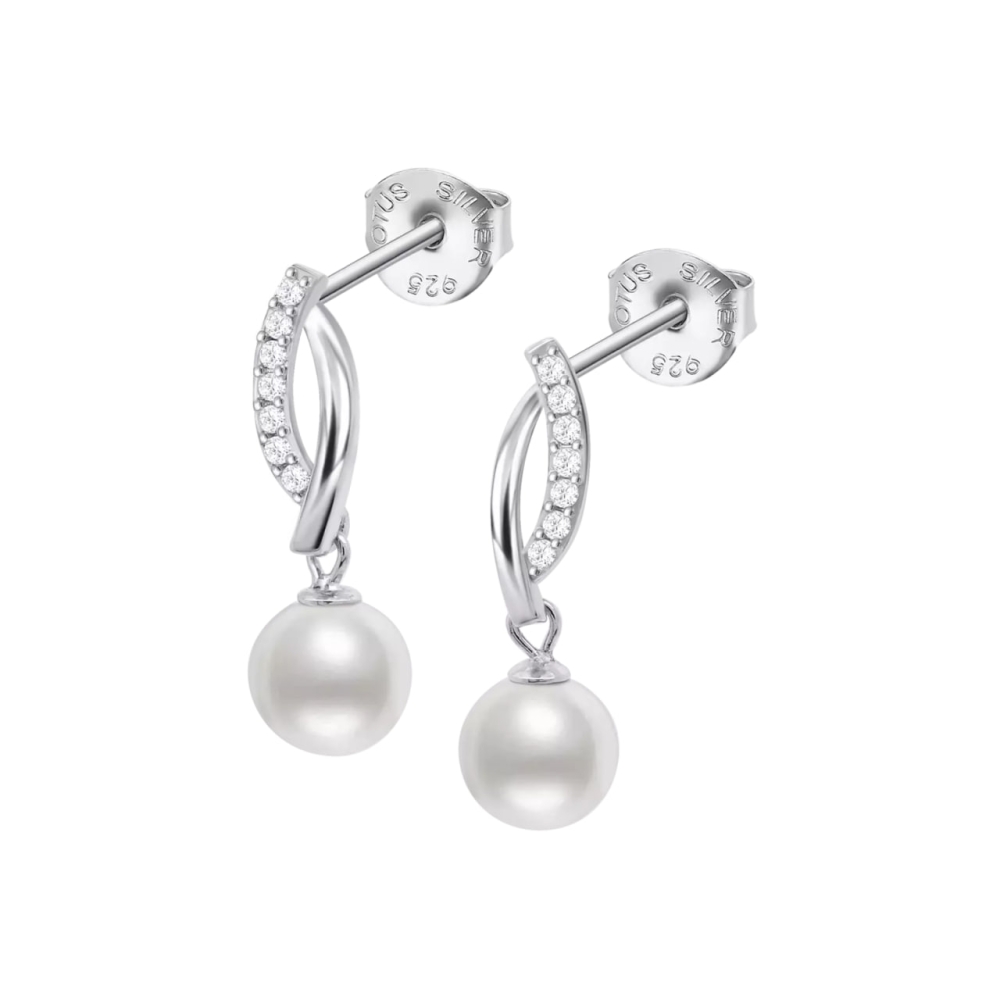 Cercei din argint cu Cubic Zirconia Incolor, Perla Albă