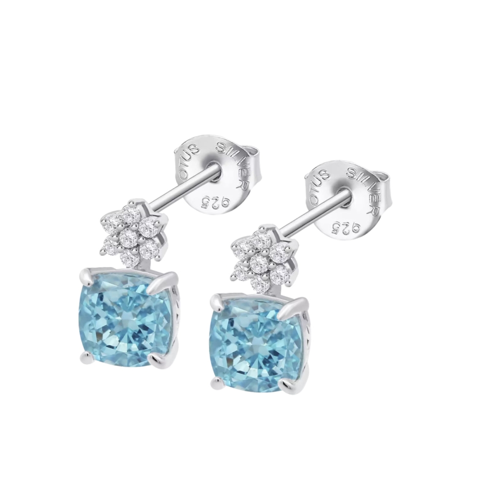 Cercei din argint cu Cubic Zirconia Incolor, Cubic Zirconia Albastru