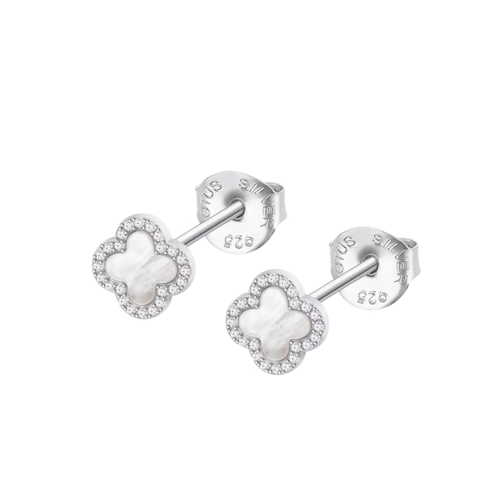 Cercei din argint cu Cubic Zirconia Incolor, Sidef Alb