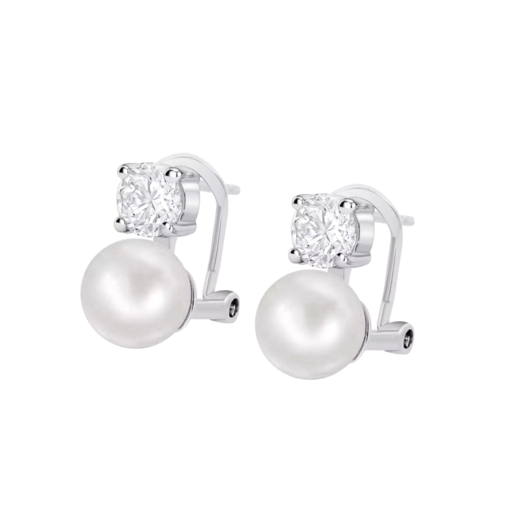 Cercei din argint cu Cubic Zirconia Incolor, Perla Albă