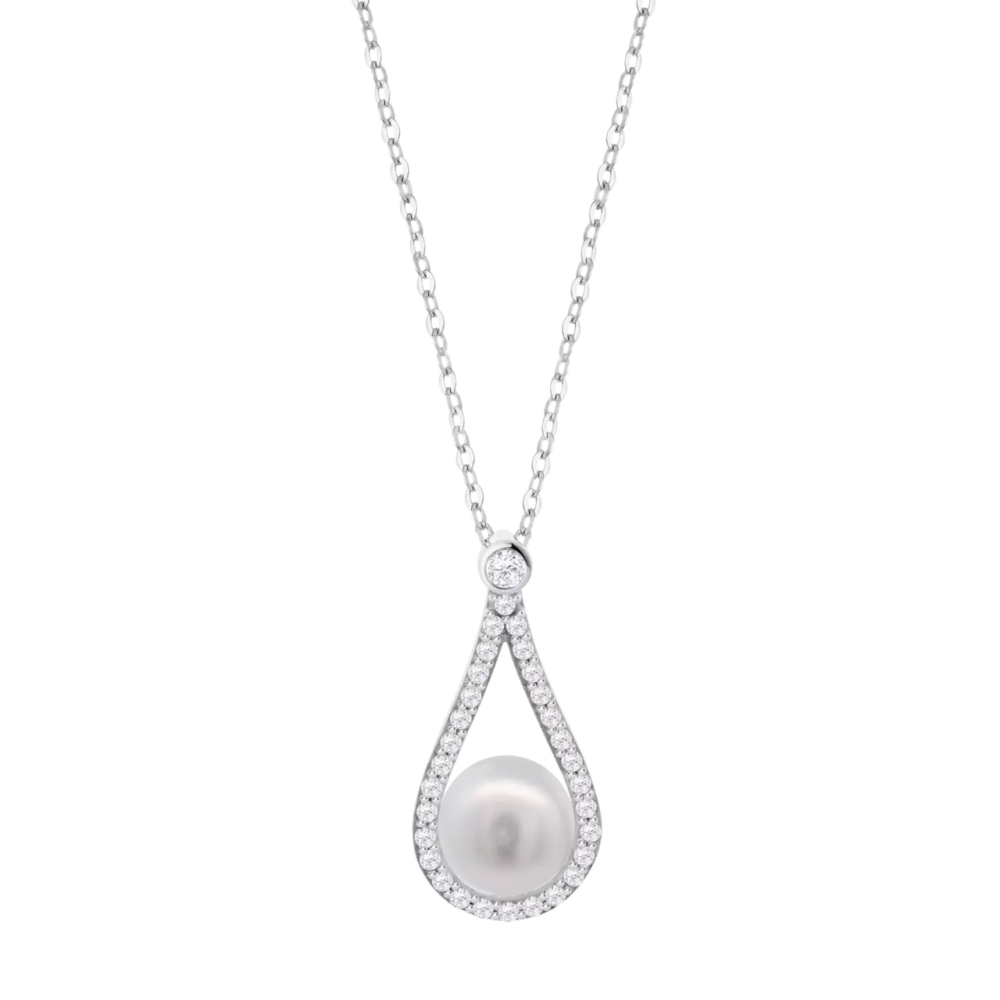 Colier din argint cu Cubic Zirconia Incolor, Perla Albă