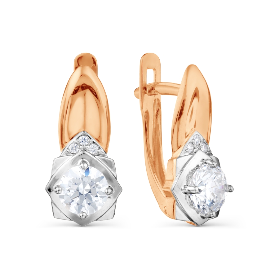 Cercei din aur roșu cu pietre Cubic Zirconia Incolor