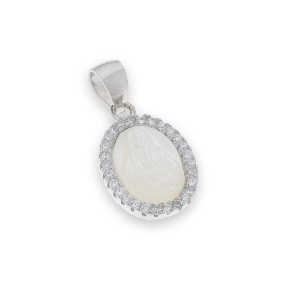 Pandantiv din argint  cu pietre Cubic Zirconia Incolor, Sidef Alb