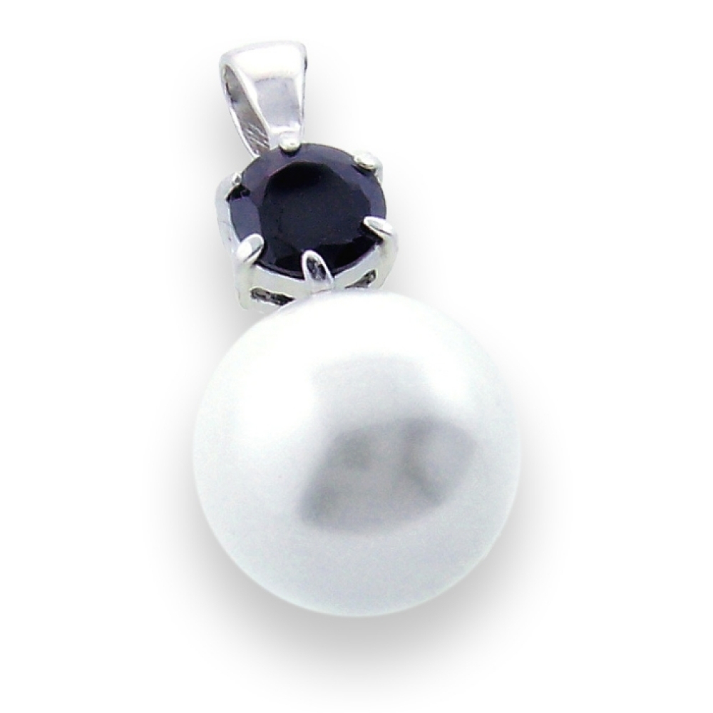 Pandantiv din argint  cu pietre Cubic Zirconia Negru, Perla Imit.