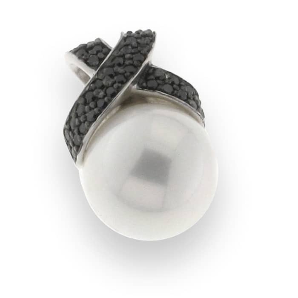 Pandantiv din argint  cu pietre Cubic Zirconia Negru, Perla Imit.