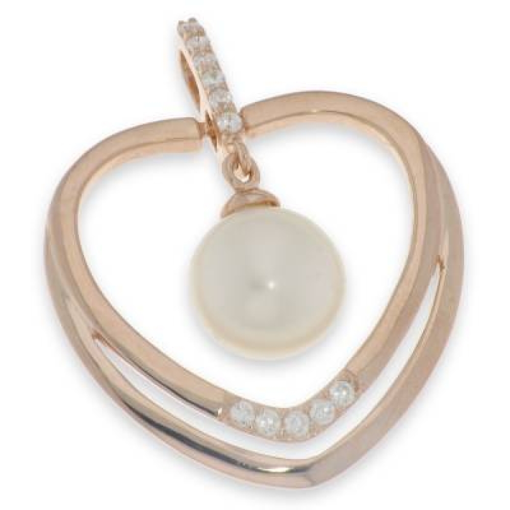 Pandantiv din argint  cu pietre Cubic Zirconia Incolor, Perla Imit.