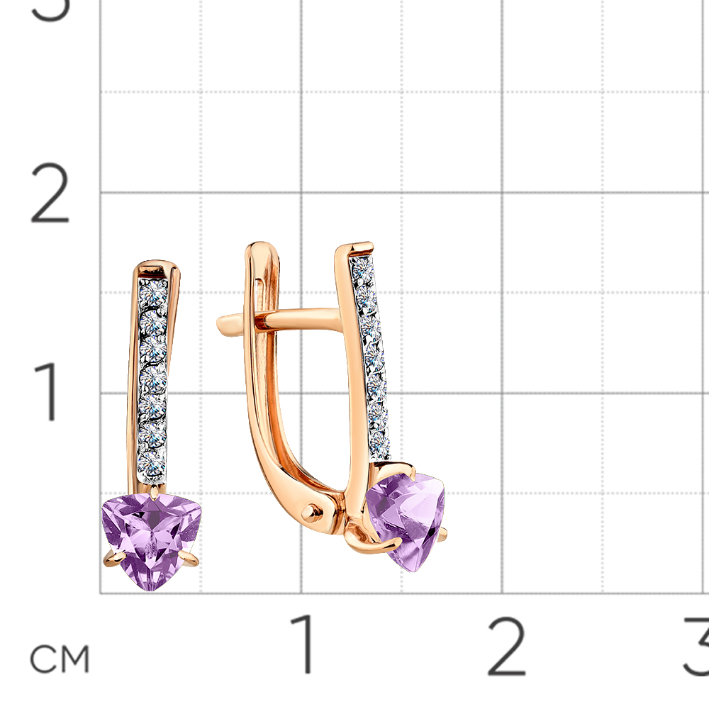Cercei din aur roșu cu pietre Cubic zirconia, Ametist