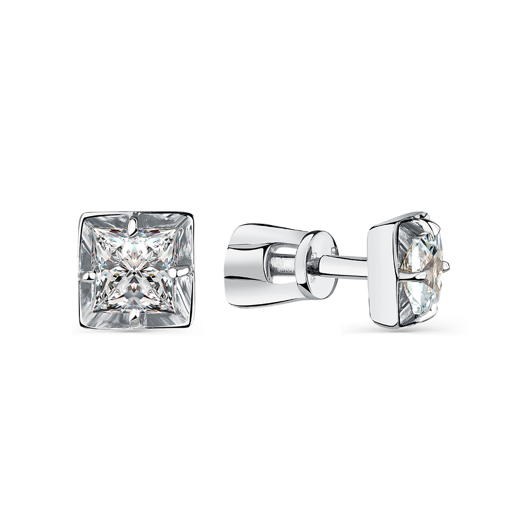 Cercei Pusete din aur alb cu pietre Cubic Zirconia Incolor