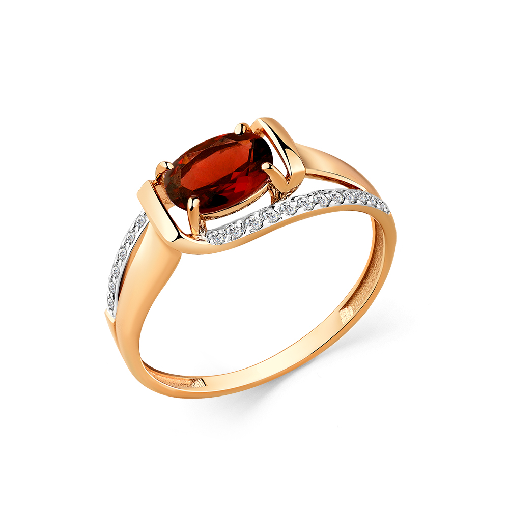 Inel din aur roșu cu pietre Cubic zirconia, Granat