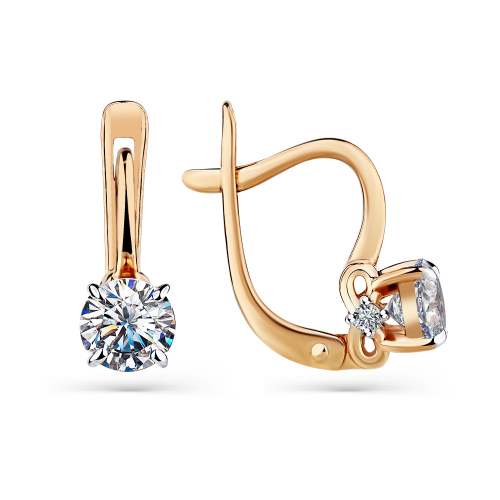 Cercei din aur roșu cu pietre Cubic Zirconia Incolor