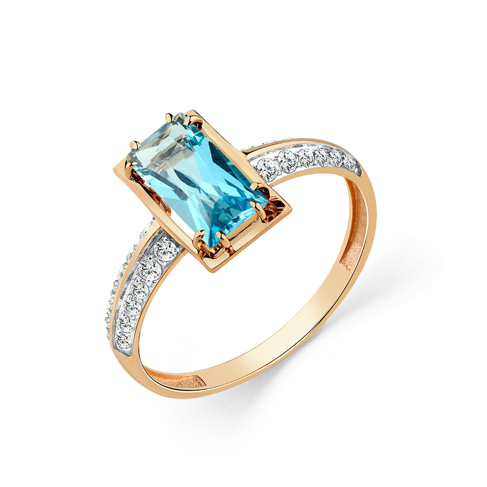 Inel din aur roșu cu pietre Cubic Zirconia Incolor, Topaz Swiss