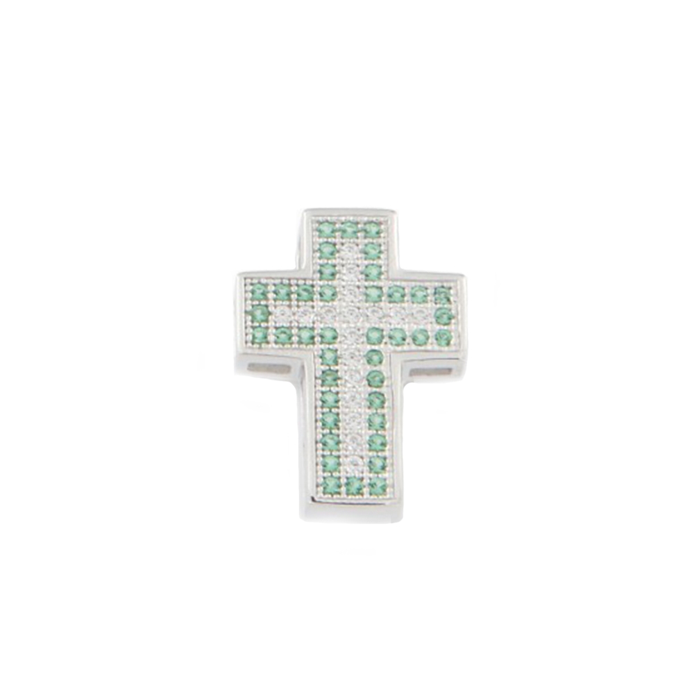 Cruce din argint  cu pietre Cubic Zirconia Incolor, Cubic Zirconia Verde