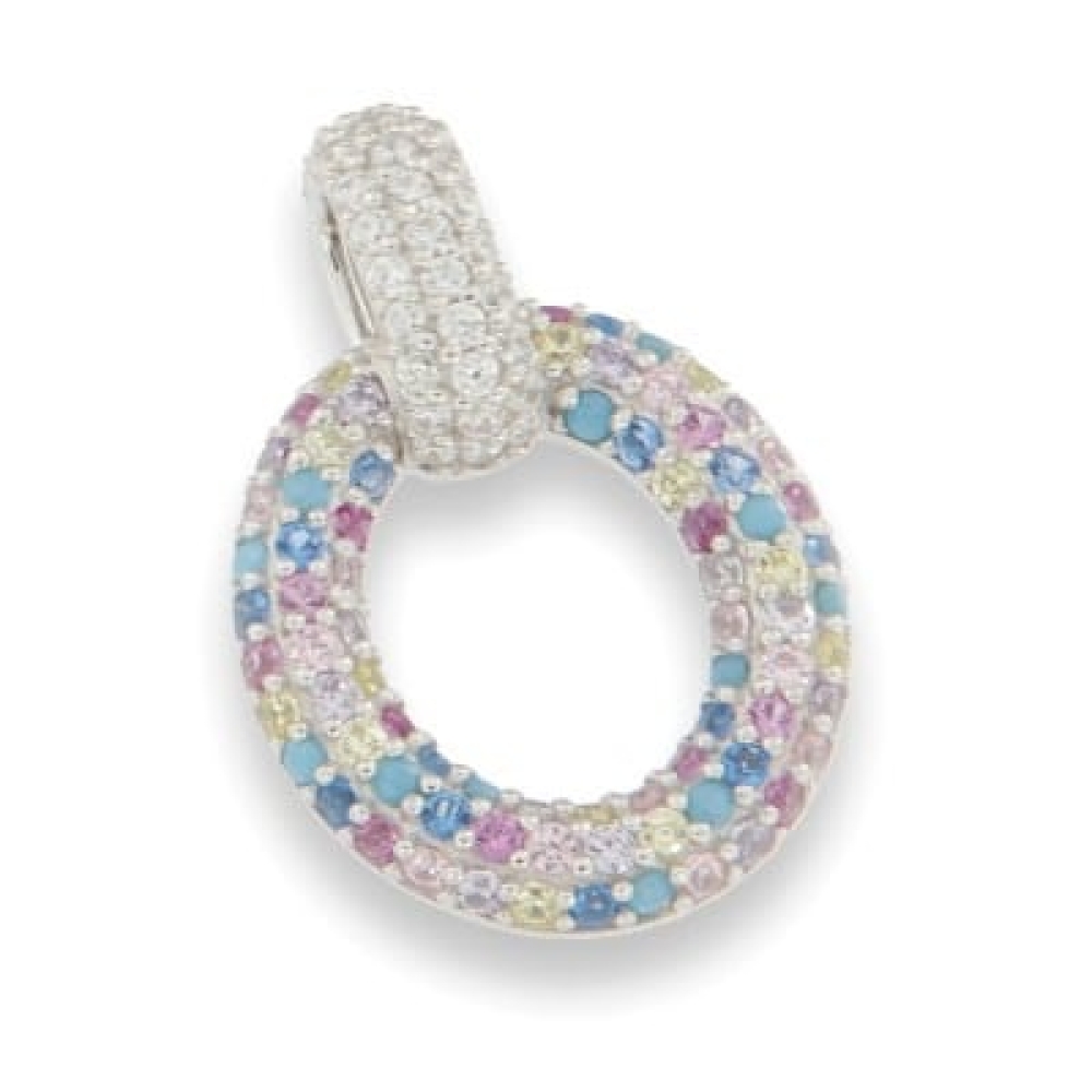 Pandantiv din argint  cu pietre Cubic Zirconia Albastru, Cubic Zirconia Incolor și Cubic Zirconia Roz