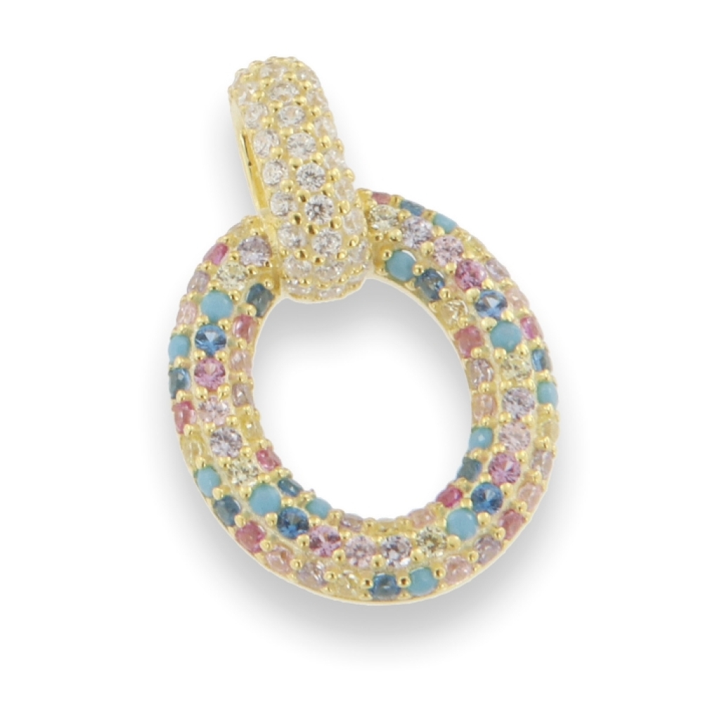 Pandantiv din argint placat cu aur  cu pietre Cubic Zirconia Incolor, Cubic Zirconia Albastru și Cubic Zirconia Roz