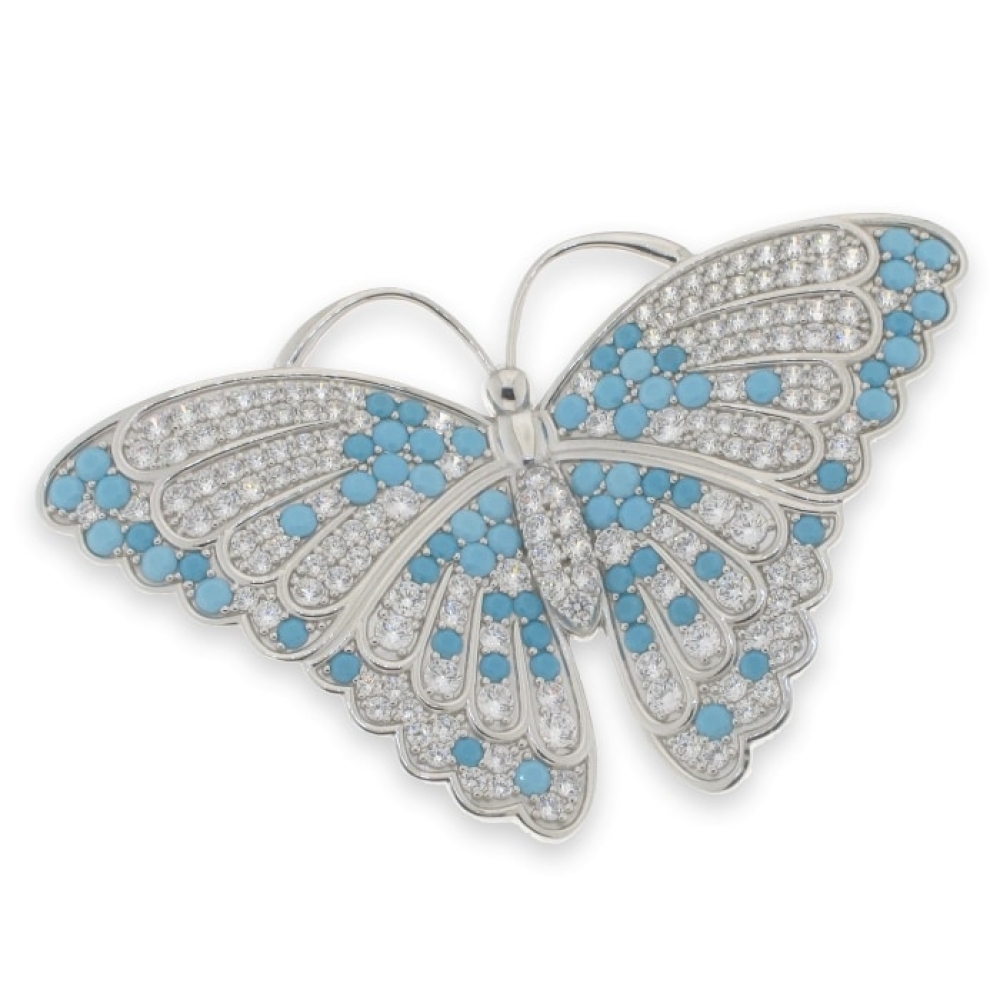 Pandantiv din argint  cu pietre Cubic Zirconia Incolor, Turcoază (sint.)