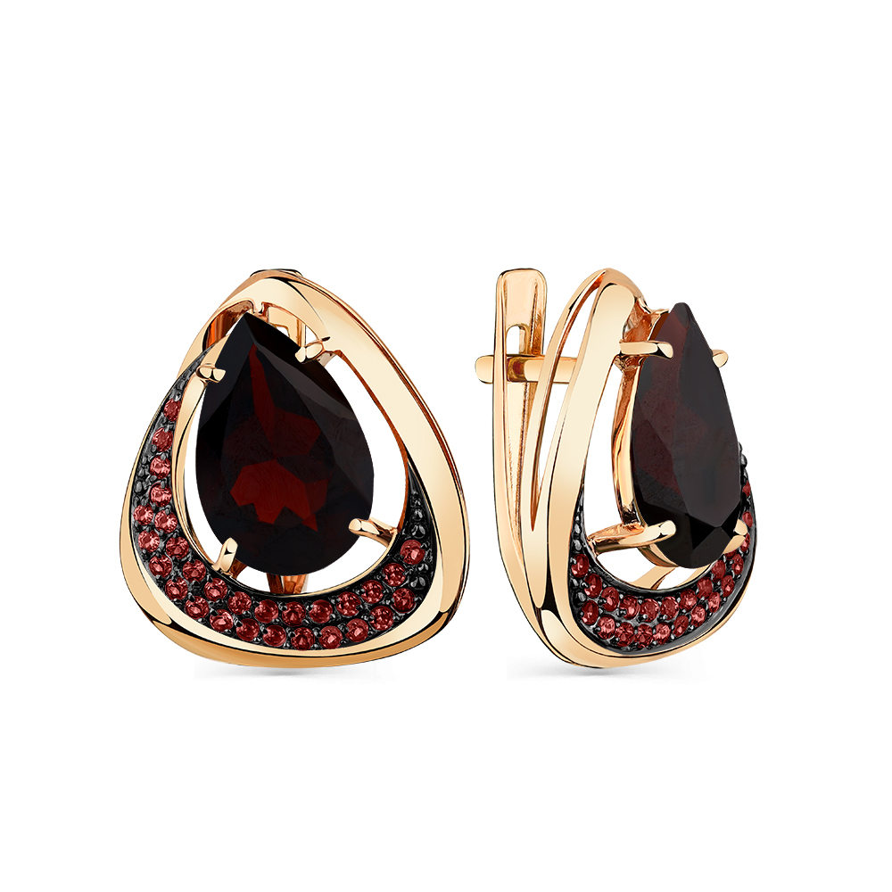 Cercei din aur roșu cu pietre Cubic Zirconia Incolor, Granat